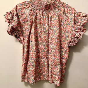 Colorful Floral Ruffle Sleeve Blouse